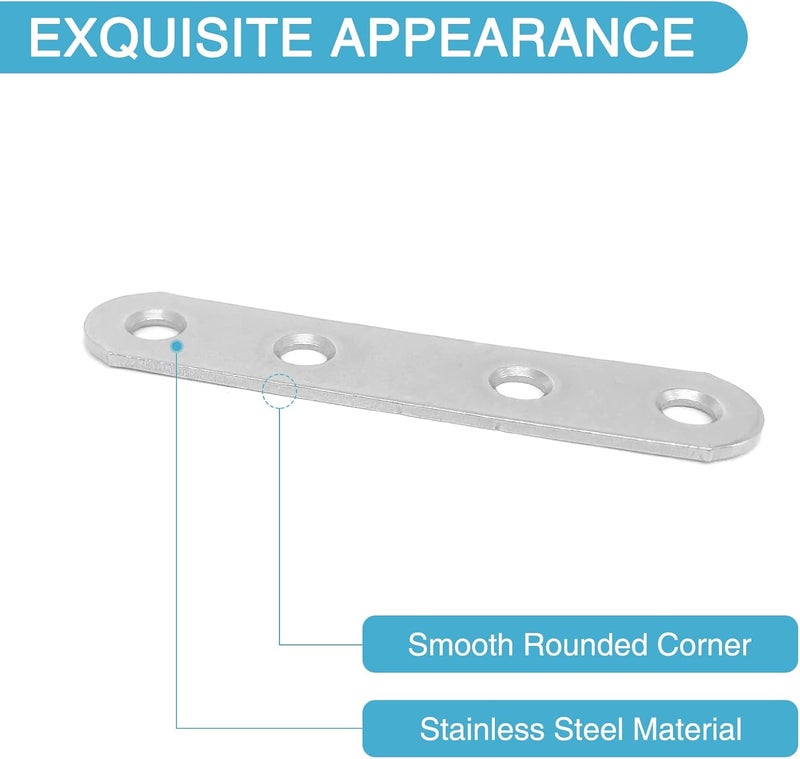 HOUYITOU 14PCS 2.99” x 0.63” Straight Flat Brace, Stainless Steel Sturdy Bracket, Metal Strap for Wood Furniture Chair with 56PCS Screws - Image 4